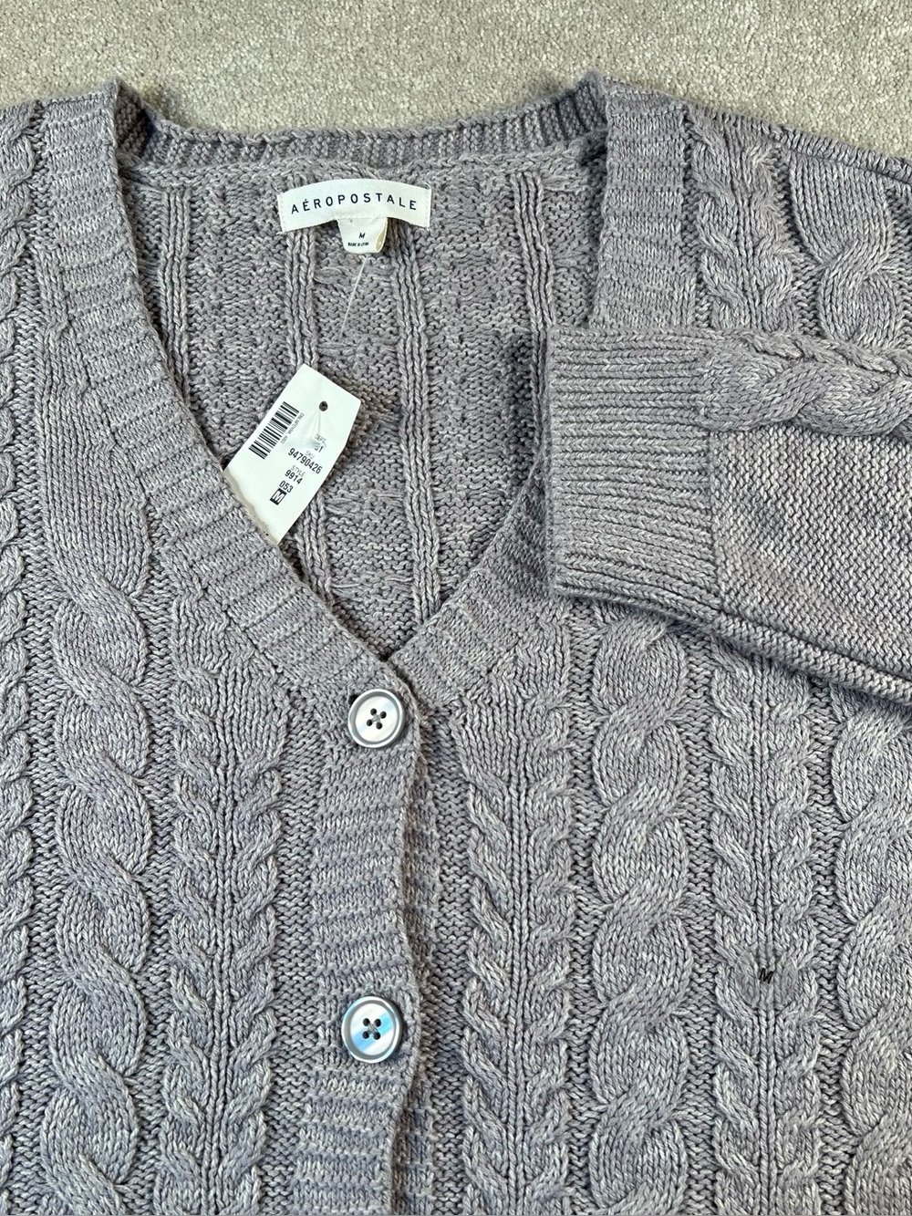 Aeropostale Sweater Cropped Gray Cardigan Cable Knit NWT Medium